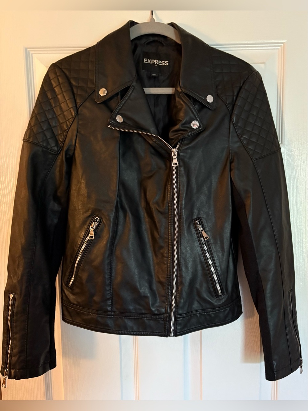 Express Black Quilted Shoulder Faux Leather Moto Jacket